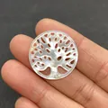 Pendentif arbre de vie en nacre irisée pour la création de bijoux DIY - No.7 Style Arbre de Vie Rond (25mm)
