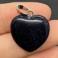 Blauwe goudsteen hartvormige hanger met zilveren oogje voor DIY-sieraden maken - Blauwe zandsteen