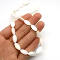 Natural white oval freshwater shell beads with iridescent luster for DIY jewelry making - Marquise
