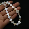 Macro shot of natural mother of pearl clover beads for DIY jewelry making - 6mm / Brown