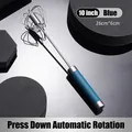 Blue 10-inch semi-automatic stainless steel whisk with press-down rotation mechanism - 10 Inch Blue Anti-slip Handle (26cmx6cm) / Blue