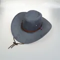 Cappello da cowboy classico in pelle scamosciata grigio scuro con cordino intrecciato marrone - Grigio