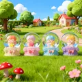 Set of four cartoon boy crystal ball figurines with colorful resin Greek pillar bases - 2537 Little Angels / #45 (mixed Colors)