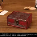 Elegant vintage distressed red wooden jewelry storage box with ornate floral engravings - 6010c - Grape Style