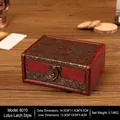Vintage wooden jewelry box with embossed floral pattern and antique bronze clasp - 6010e - Lotus Flower Design
