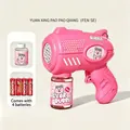 Pink circular astronaut bubble gun kit with concentrated liquid and four batteries - Round Pink 6-Hole (With Batteries & Solution)