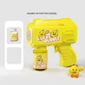 Electric yellow duck bubble gun set with matching bubble solution for kids - Square Yellow 6-Hole (Battery Not Included/With Solution)