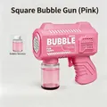 Pink square astronaut bubble gun toy for kids with two refill solution bottles - Square Pink 6-Hole (Battery Not Included/With Solution)