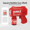 Red square astronaut bubble gun toy with refill bottle and bold bubble text graphics - Square Red 6-Hole (Battery Not Included/With Solution)