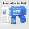 Blue square electric bubble gun set for kids with bottled solution included - Square Blue 6-Hole (Battery Not Included/With Solution)