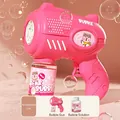 Pink automatic astronaut bubble machine toy with bear illustration and refill bottle - Round Pink 6-Hole (Battery Not Included/With Solution)