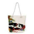 Christmas cat print canvas tote bag with thick rope handles on cream background - Christmas Blanket Sleeping Cow Cat (ms2892)