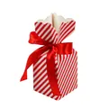 Red and white striped candy box with a large red silk ribbon bow for holiday gifting - Red and White Striped