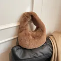Chic brown plush knot handbag in soft faux fur for women's autumn and winter fashion - Brown