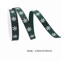 Dark green satin ribbon with white snowflake print and gold glitter for gift wrapping - Snowflake Glitter Ribbon / Dark Green