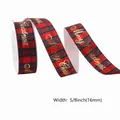 16mm red and black plaid Christmas ribbon with gold Merry Christmas print on spool - Merry Christmas Print / Christmas Red Ribbed Ribbon