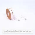 1.5cm white satin ribbon with pink Mr & Mrs heart print for gift packaging 20m roll - Webbing / Printed Heart And Letters Pink