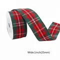 1-inch red and green checkered plaid ribbon roll for festive gift wrapping and crafts - Christmas Plaid Ribbed Ribbon / Red and Green Stripe