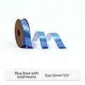 16mm dark blue double-faced satin ribbon with gold heart pattern for gift wrapping - Gold Heart / Blue With Heart Pattern Style
