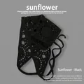 Bandana noir au crochet style français avec fleurs de tournesol pour femmes - Taille unique / Tournesol - Noir