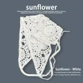 Bandana blanc au crochet avec motif tournesol ajouré et attaches réglables - Taille unique / Tournesol-Blanc