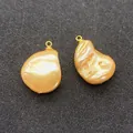 Pendenti con perle barocche color champagne e anelli in metallo dorato per gioielli - Giallo