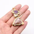 Detailed view of hand-held gold plated female silhouette pendant with natural amethyst - No. 3 Single Color 50 Pieces/pack / 25-60mm,16-18g