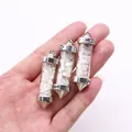 Drie glazen fleshangers met natuurstenen en zilveren metalen kapjes met hartgravering - 15x50mm / Witte Jade