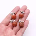 Set of four red sandstone apple pendants with silver metal leaves and glitter finish - Gold Sandstone