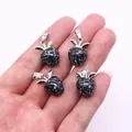 Apfel-Anhänger aus Schneeflocken-Obsidian mit silberner Öse für DIY-Halsketten - Schneeflocken-Obsidian