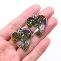 Colgante de corazón Árbol de la Vida verde con alambre de plata y piedras de color - Estilo 4