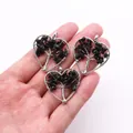 Handmade heart-shaped Tree of Life pendant with black natural stones and silver wire wrap - Black Agate