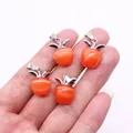 Vierer-Set apfelförmige Anhänger aus orangefarbenem Katzenaugenstein mit Silberblatt - Rotes Katzenauge