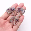 Handmade heart-shaped Tree of Life pendant with colorful natural stones and silver wire wrap - Purple Fluorite