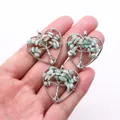 Three-piece set of heart-shaped tree of life pendants with silver wire and green stones - Amazonite