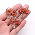 Three handmade silver wire tree of life heart pendants with orange stone chips - Watermelon Quartz