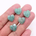 Five heart-shaped natural amazonite stone beads with light green and white textures - Amazonite