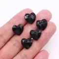 Set of 5 faceted black heart-shaped natural stone pendants for DIY jewelry making - Black Agate