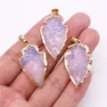 Pendentif pointe de flèche en quartz lavande avec bordure dorée pour bijoux créatifs - Opale