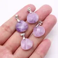 Four faceted purple natural stone teardrop pendants with silver metal bails on a palm - 16x17mm / Lavender Amethyst