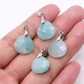 Faceted teardrop natural stone pendant in light blue with silver clasp for DIY jewelry - 16x17mm / Amazonite