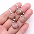 Natural rhodonite pink stone heart pendants with faceted surface and silver clasp - 16x17mm / Rhodonite with Black Lines