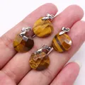 Faceted tiger eye stone teardrop pendants with natural wood grain and silver bails - 16x17mm / Tiger's Eye