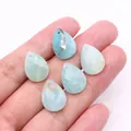 Five faceted teardrop natural stone pendants in light blue-green with pre-drilled holes - 13x18mm / Amazonite