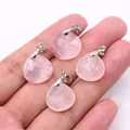 Set of four faceted rose quartz heart and teardrop pendants with silver metal loops - 16x17mm / Rose Quartz