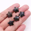 Faceted star-shaped natural dark stone pendants with pre-drilled holes for DIY jewelry - Obsidian