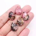 Faceted teardrop rhodonite stone pendants in pink with natural black textures - 13x18mm / Rhodonite with Black Lines