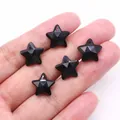Five faceted black star stones with drill holes for DIY jewelry making - Black Agate