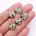Colgante de corazón facetado de piedra jaspe dalmata con agujero para joyería DIY - Jaspe dálmata