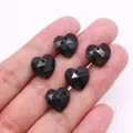 Cuentas de piedra negra talladas en forma de corazón para joyería DIY en la mano - Obsidiana